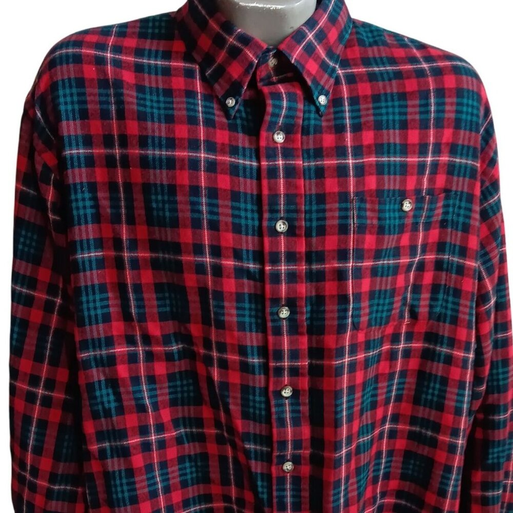 Vintage Mens Flannel Shirt XLT XL TALL 70's RED/GREEN ACRYLIC PLAID RELIC LOGGER